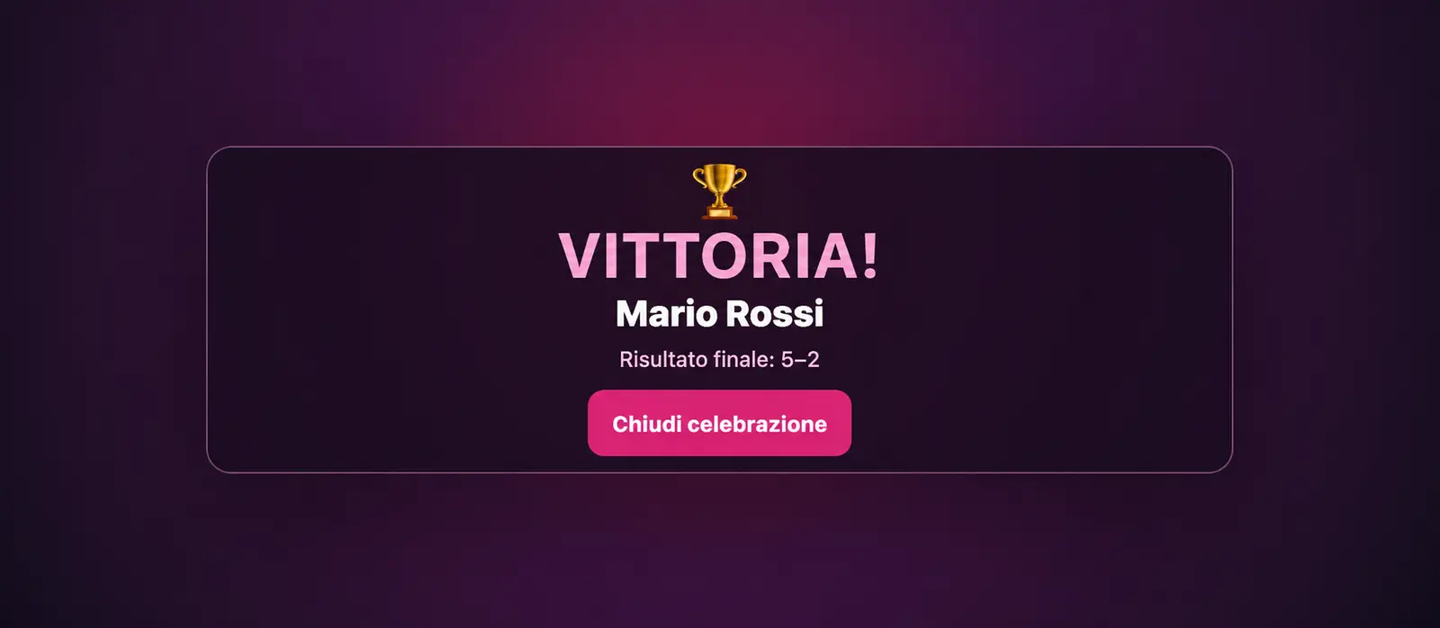 Schermata di vittoria di una partita a rack